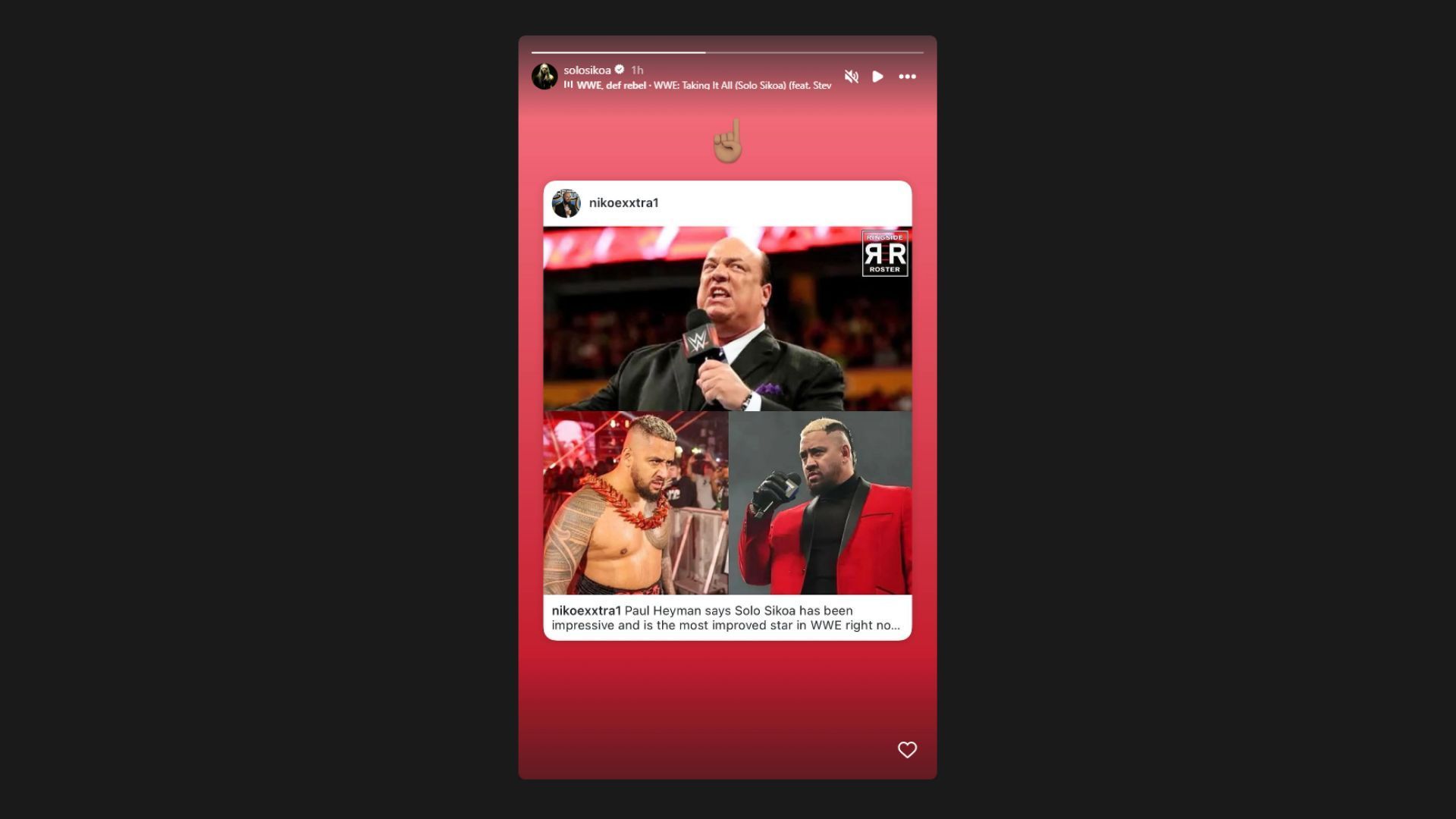 Solo Sikoa acknowledges Paul Heyman&#039;s praise! [Image credit: Solo Sikoa&#039;s Instagram]