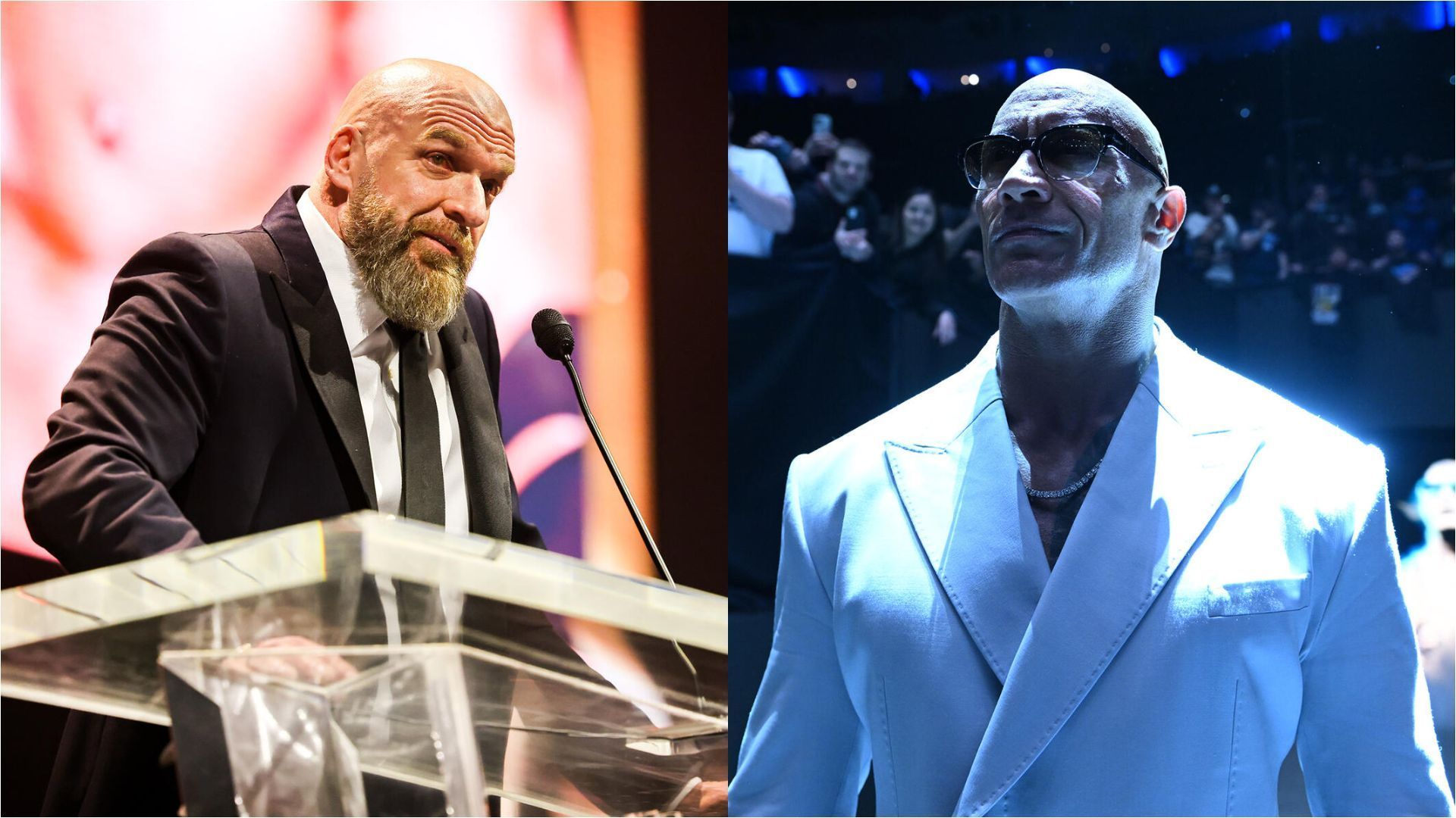 WWE Chief Content Officer Paul &quot;Triple H&quot; Levesque (L), Dwayne &quot;The Rock&quot; Johnson [Images: WWE.com]