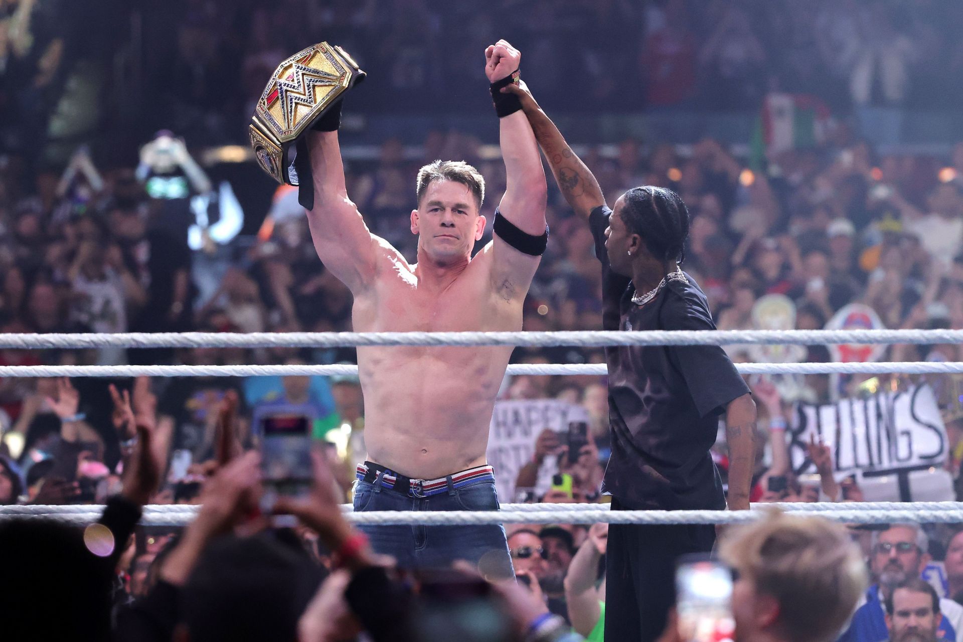 John Cena &amp; Travis Scott at WrestleMania 41  [Source: GETTY]