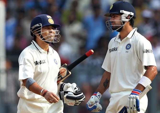 How many Test matches and runs did Virat Kohli fall short of Sachin Tendulkar’s stats?