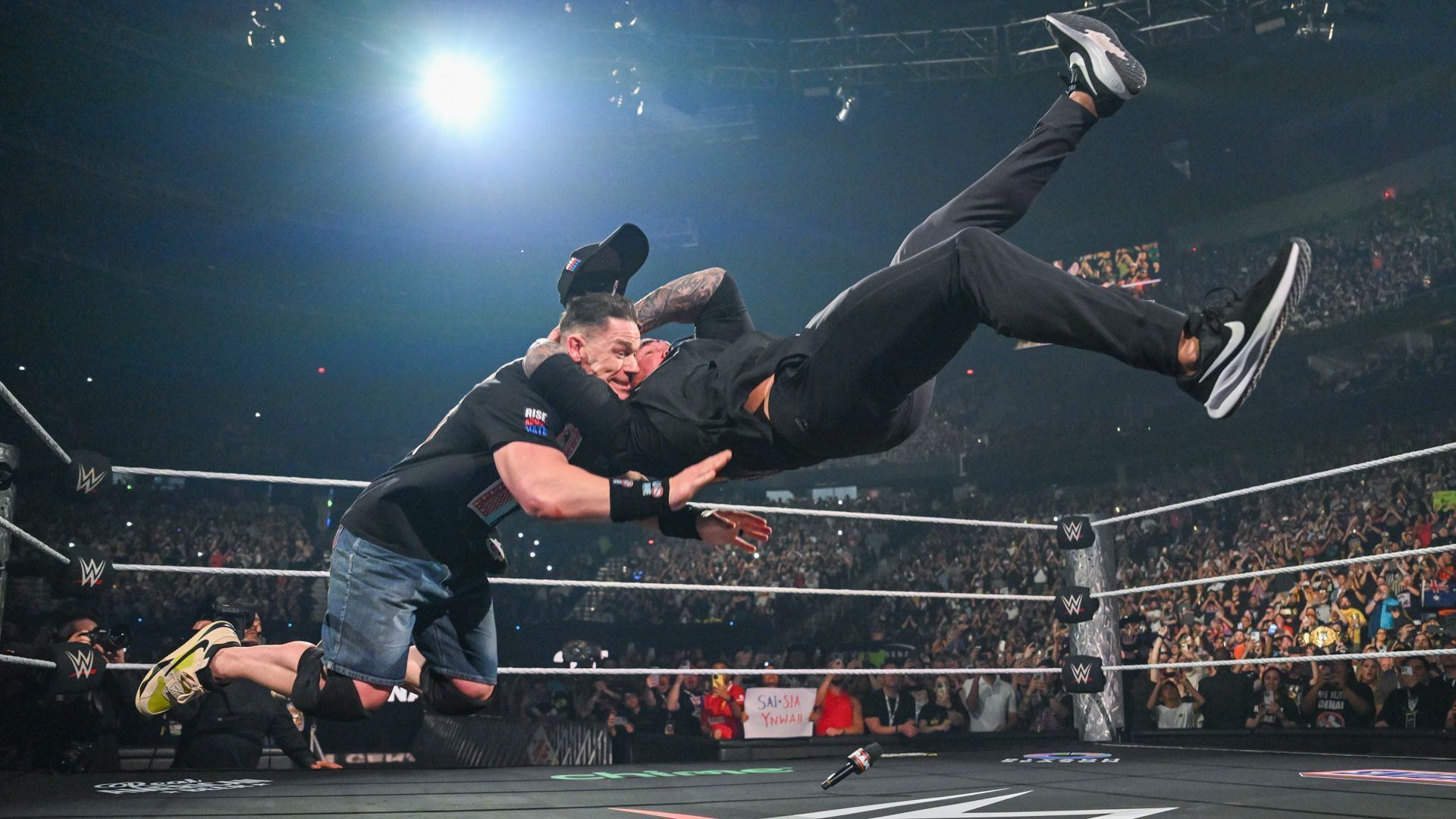 Randy Orton drops John Cena with the RKO on WWE RAW