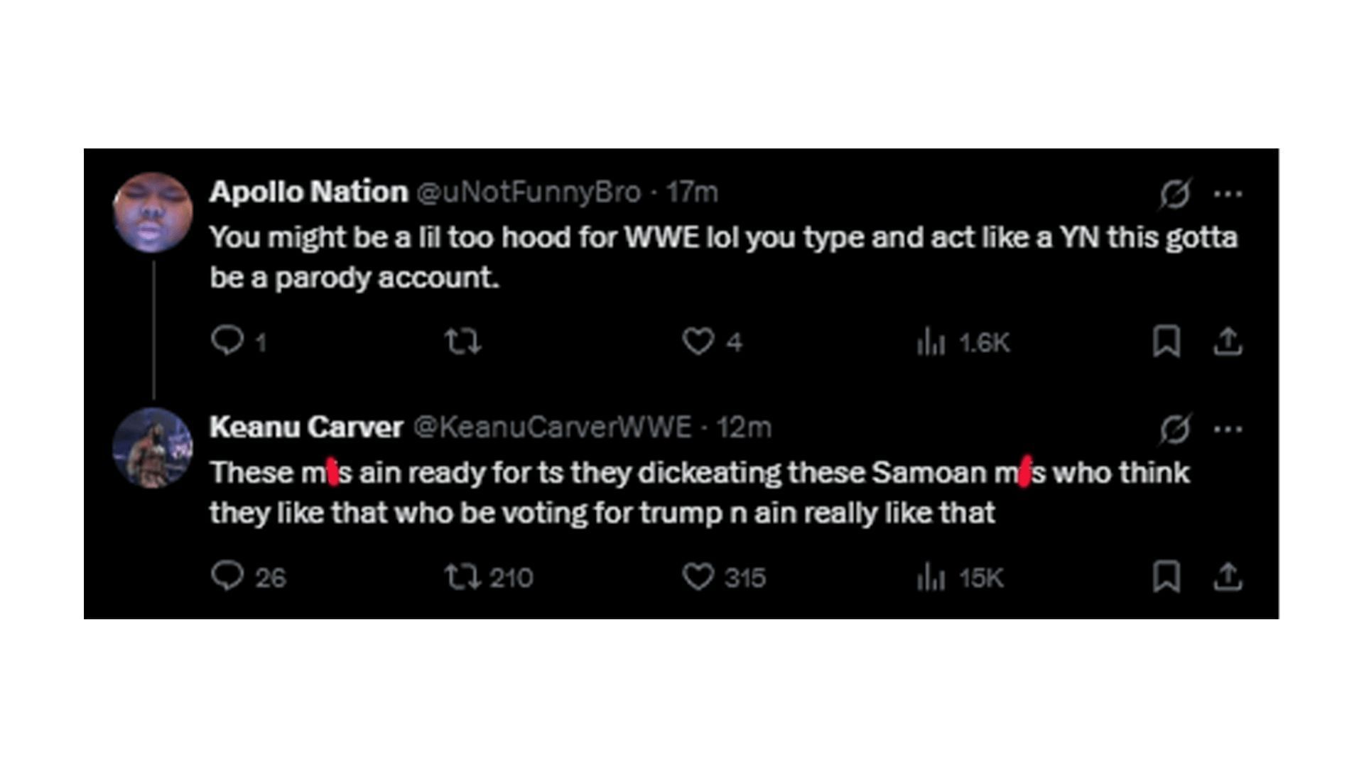 Keanu Carver seemingly goes off on Roman Reigns! (Credit: X)