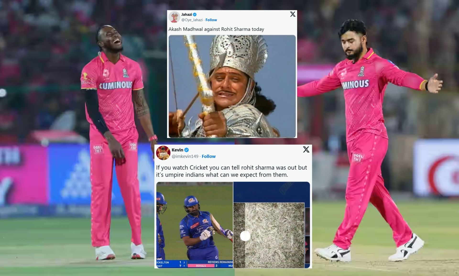 Fans react after 1st innings of MI vs RR match. (Image: bcci.tv, X - @imkevin149, Oye_Jahazi)