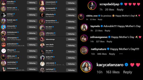 Screenshots of stars' likes and comments [Image credit: Becky Lynch's Instagram]
