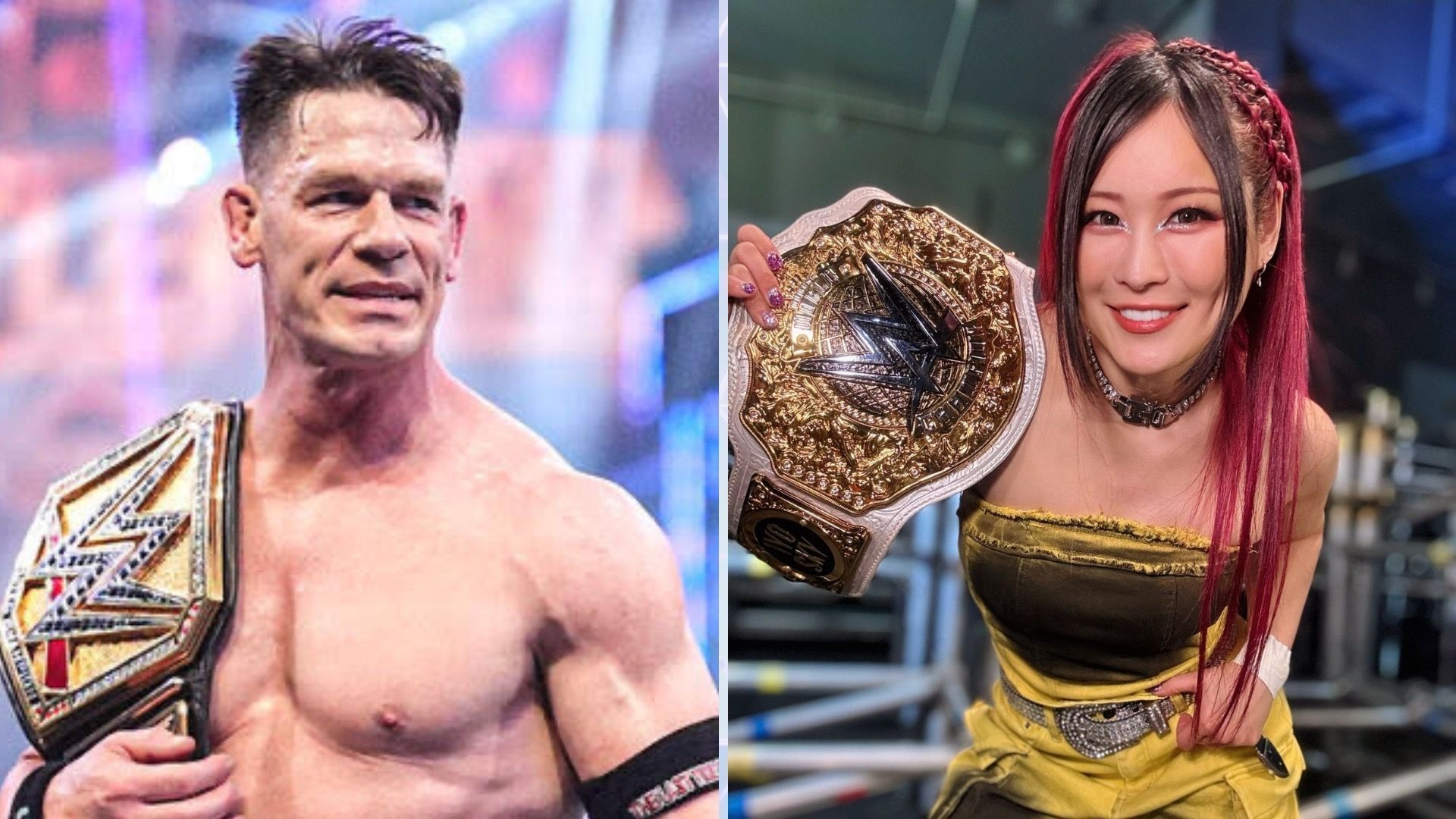 Which WWE stars will dethrone John Cena and Iyo Sky? (Image Credits: WWE.com; Iyo Sky on X).