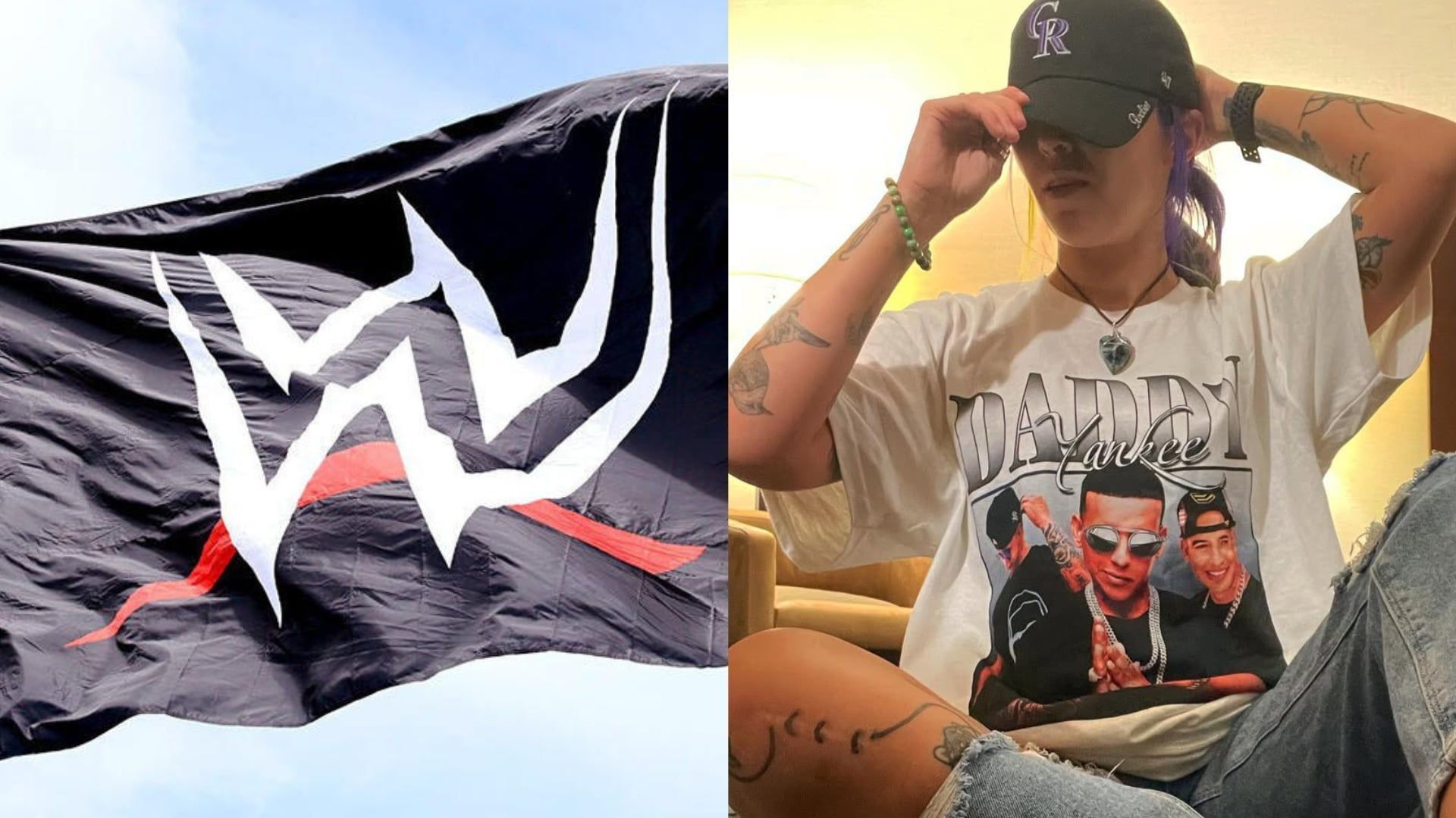 WWE flag and a WWE Superstar