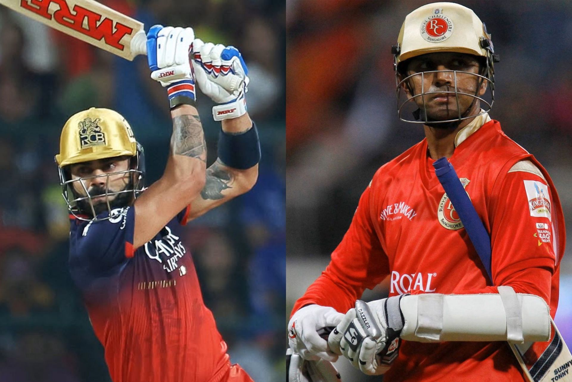 Virat Kohli (L) and Rahul Dravid (R) (Image via Instagram-@royalchallengers.bengaluru and @RCBTweets)
