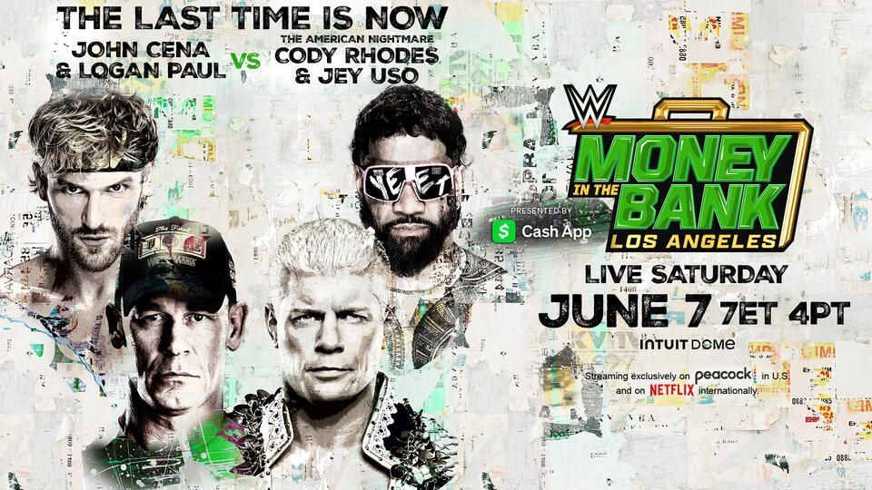 Logan Paul and John Cena vs. Cody Rhodes and Jey Uso at Money in the Bank. (Photo: WWE.com)
