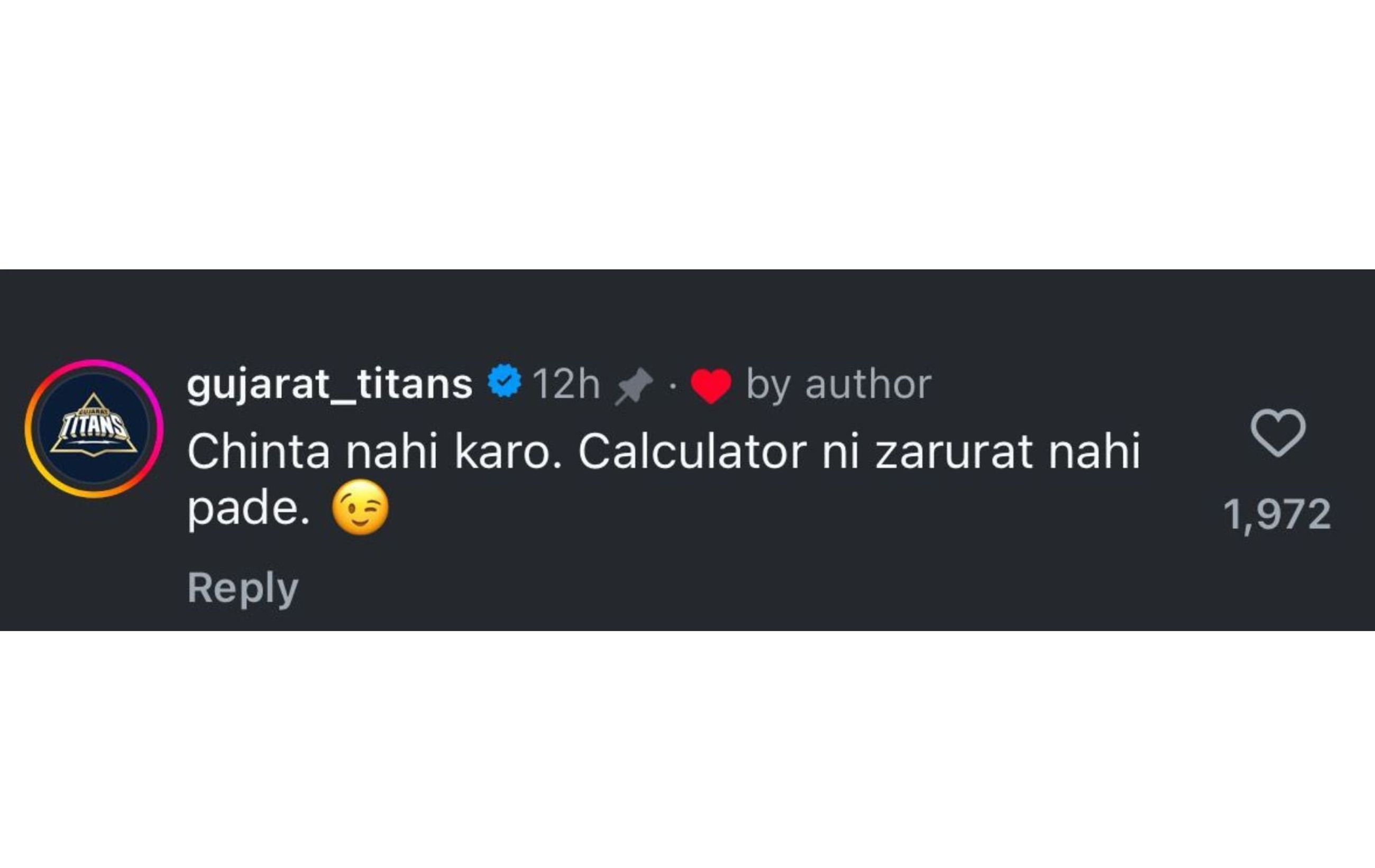 Screenshot of GT's comment.