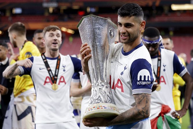 WATCH: Manchester United star involved in heated bust-up with Tottenham defender Cristian Romero after Europa League final