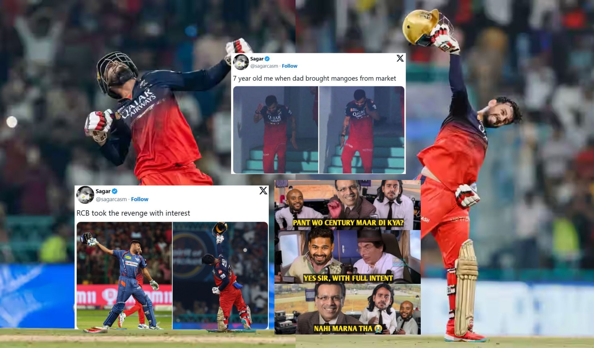 Top memes from RCB vs LSG IPL 2025 match. (Images: bcci.tv, X - @TukTuk_Academy, @sagarcasm)