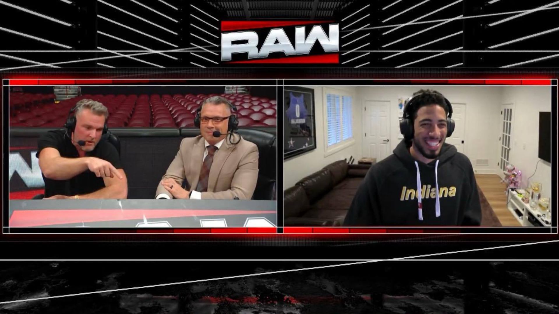 Indiana Pacers star Tyrese Haliburton was interviewed on WWE RAW in what could lead to hilarious repercussions (Credit: Pat McAfee on X)