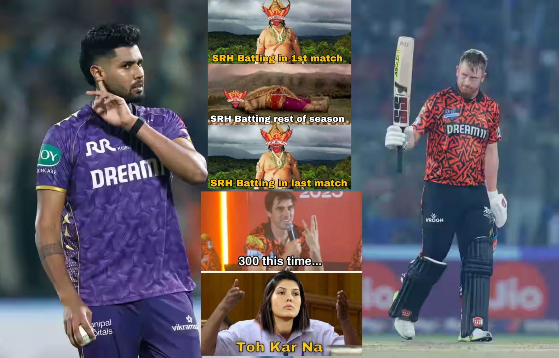 Fans react after 1st innings of SRH vs KKR match. (Image: bcci.tv, X - @sagarcasm, @printf_meme)