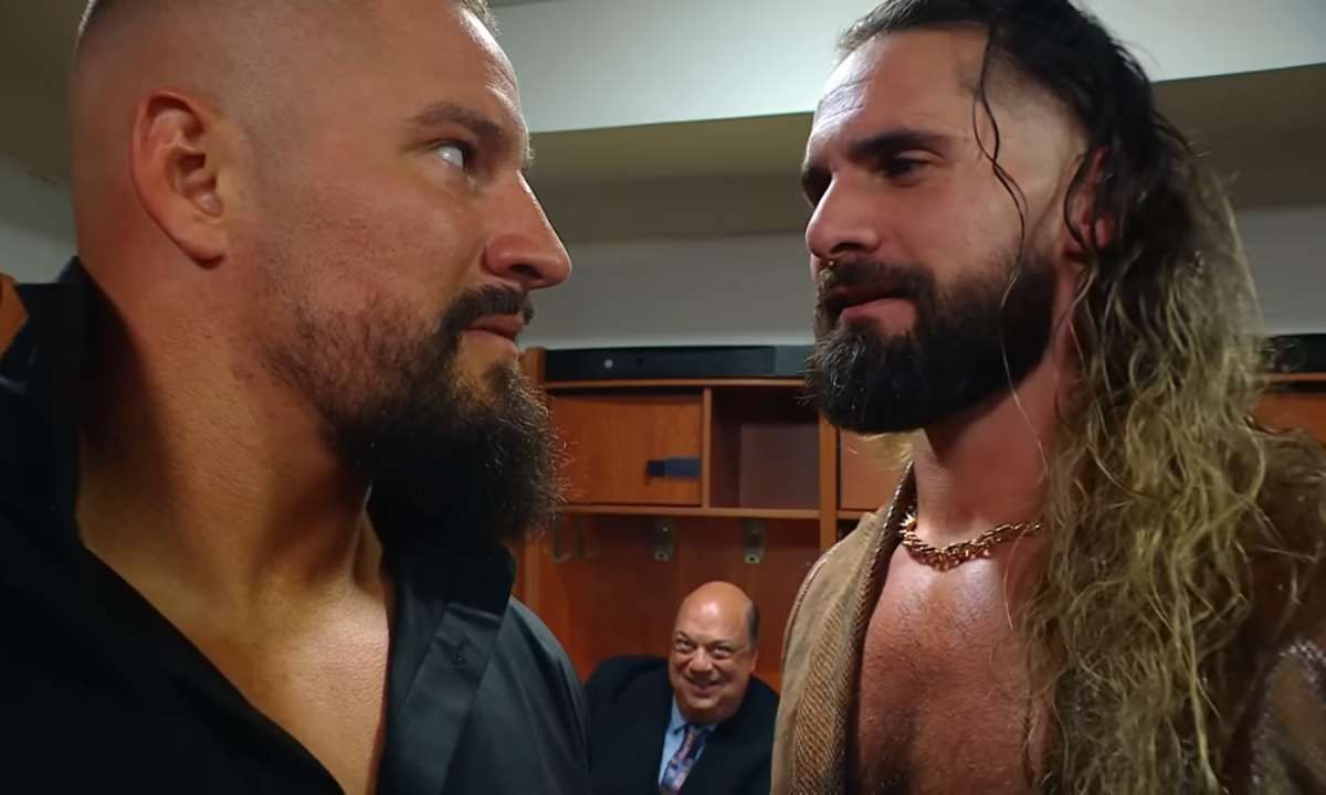 Former WWE Champion, Seth Rollins with Bron Breakker and Paul Heyman at backstage.  [Photo credit: WWE on YouTube]