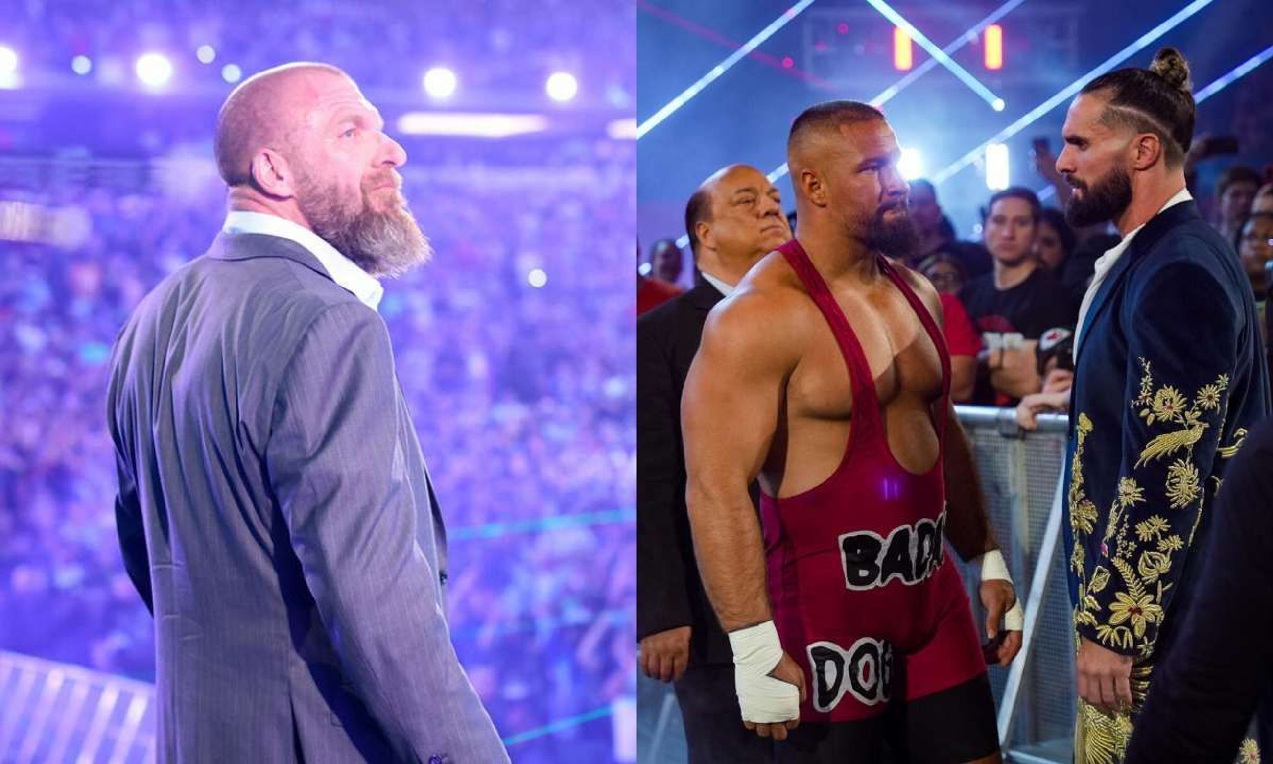 WWE COO, Triple H (L) and Seth Rollins &amp; Bron Breakker. [Photo credit: WWE.com]