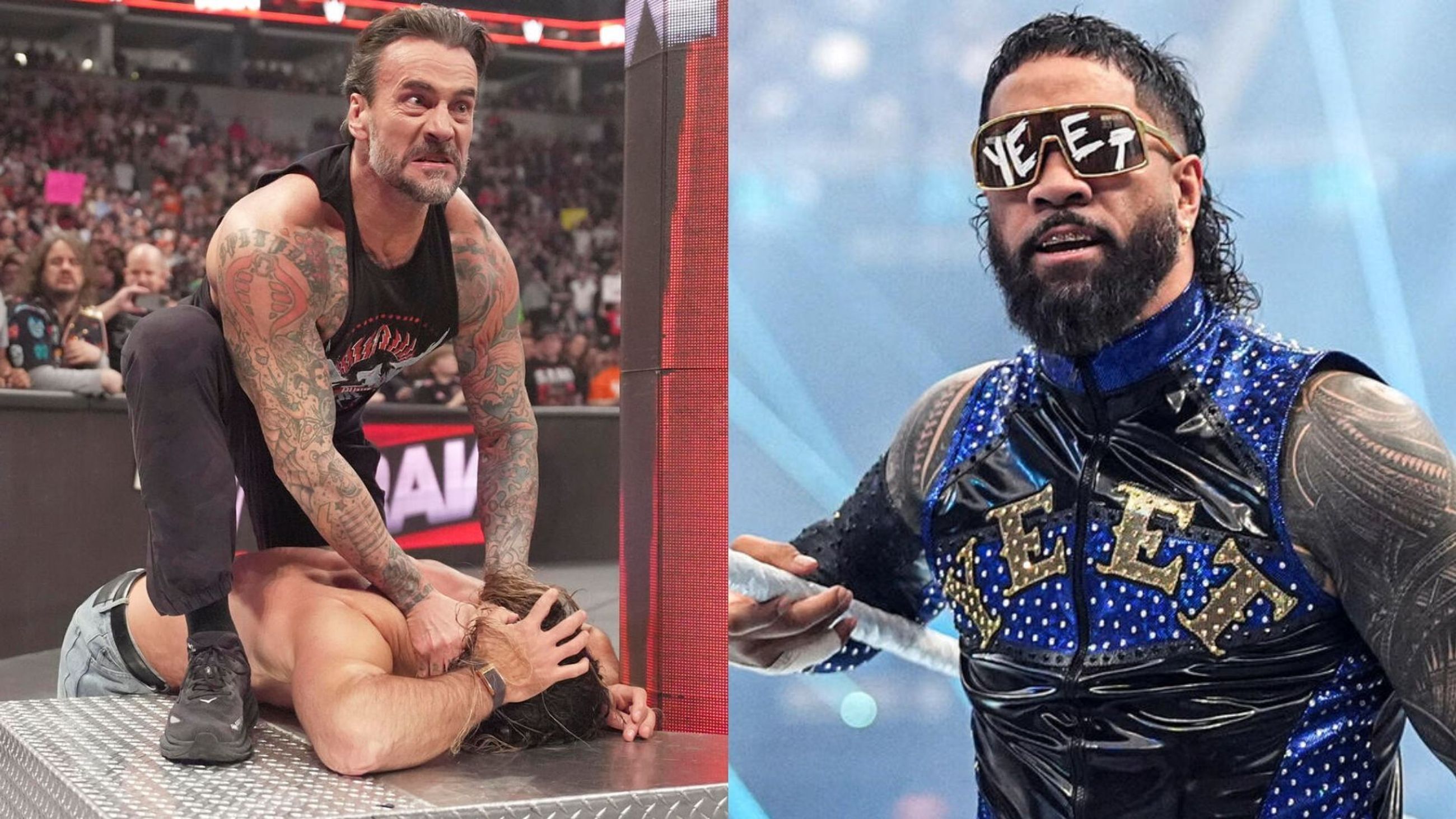 Punk returned to help Jey Uso last night on RAW. [Image credits: WWE.com]