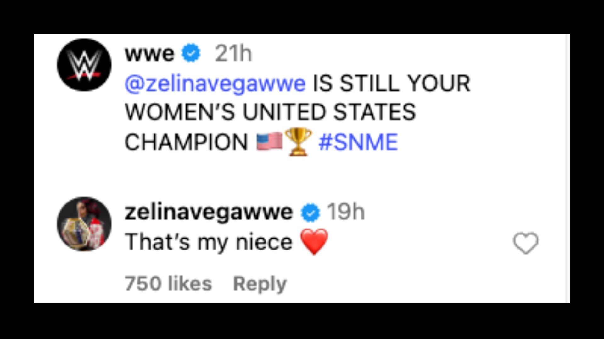 Vega reveals she interacted with her niece at SNME. [Image credit: WWE on Instagram]