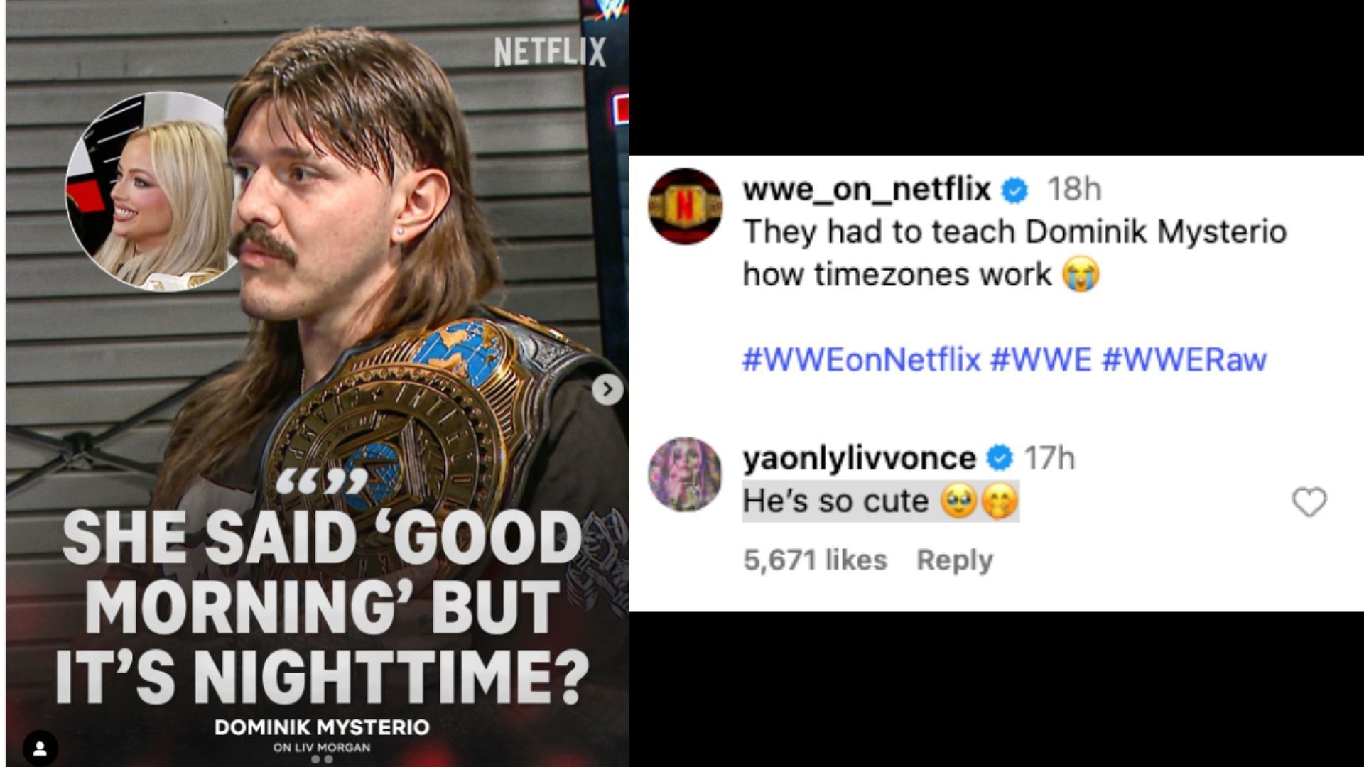Morgan reacted to Mysterio&#039;s botch last night on RAW. [Image credit: WWE_on_Netflix on Instagram]