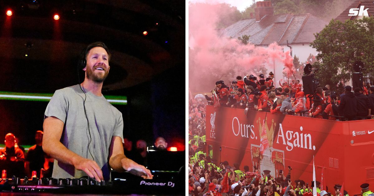 Calvin Harris (left) and Liverpool fans