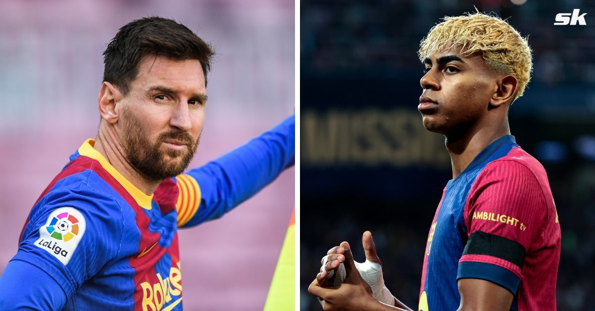 Lionel Messi (left) and Lamine Yamal