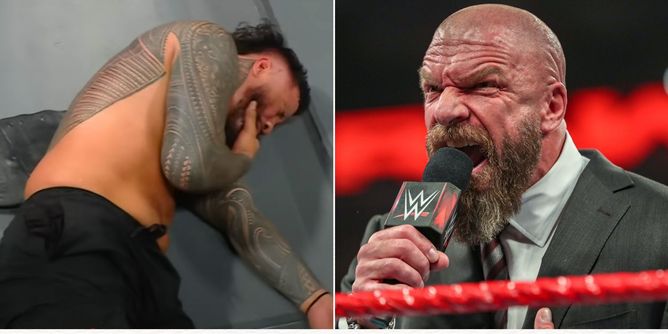 Triple H reacts to Jey Uso getting attacked by a "fan" in the crowd after WWE RAW goes off air