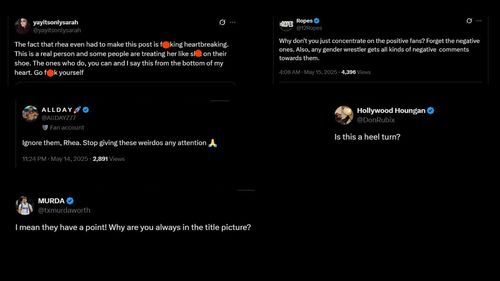 Fans react to Rhea Ripley's rant on X. [Images via Mami's X]