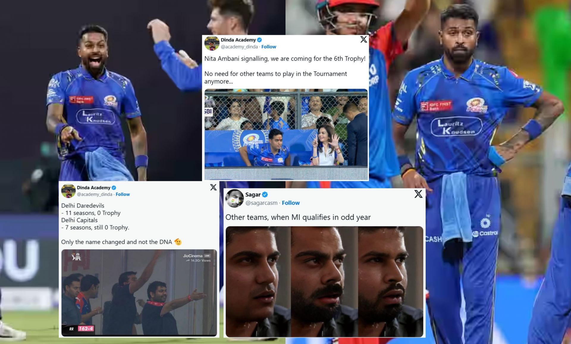 Top memes from MI vs DC IPL 2025 match. (Image: bcci.tv, X - @academy_dinda, @sagarcasm)