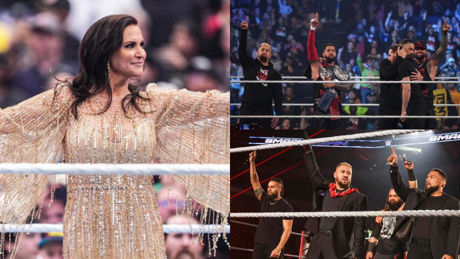 Stephanie McMahon (left), OG Bloodline and new Bloodline (right) (Image Credits: WWE.com)