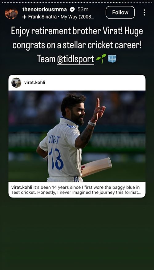 Screenshot of Conor McGregor's Instagram story for Virat Kohli - Source: Conor McGregor/IG