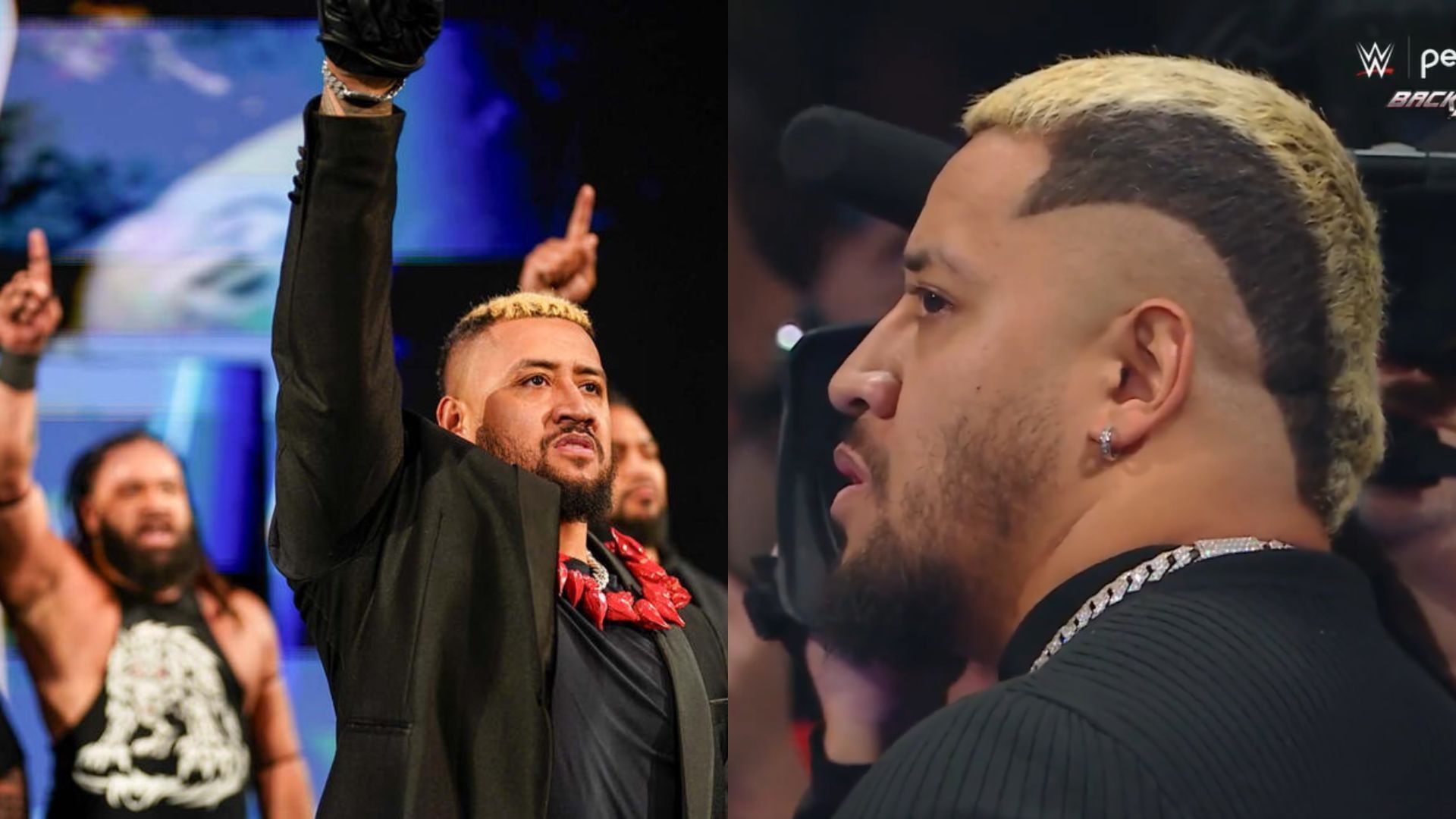 The Bloodline (left), Solo Sikoa (right) (Image Credits: WWE.com and WWE on X)