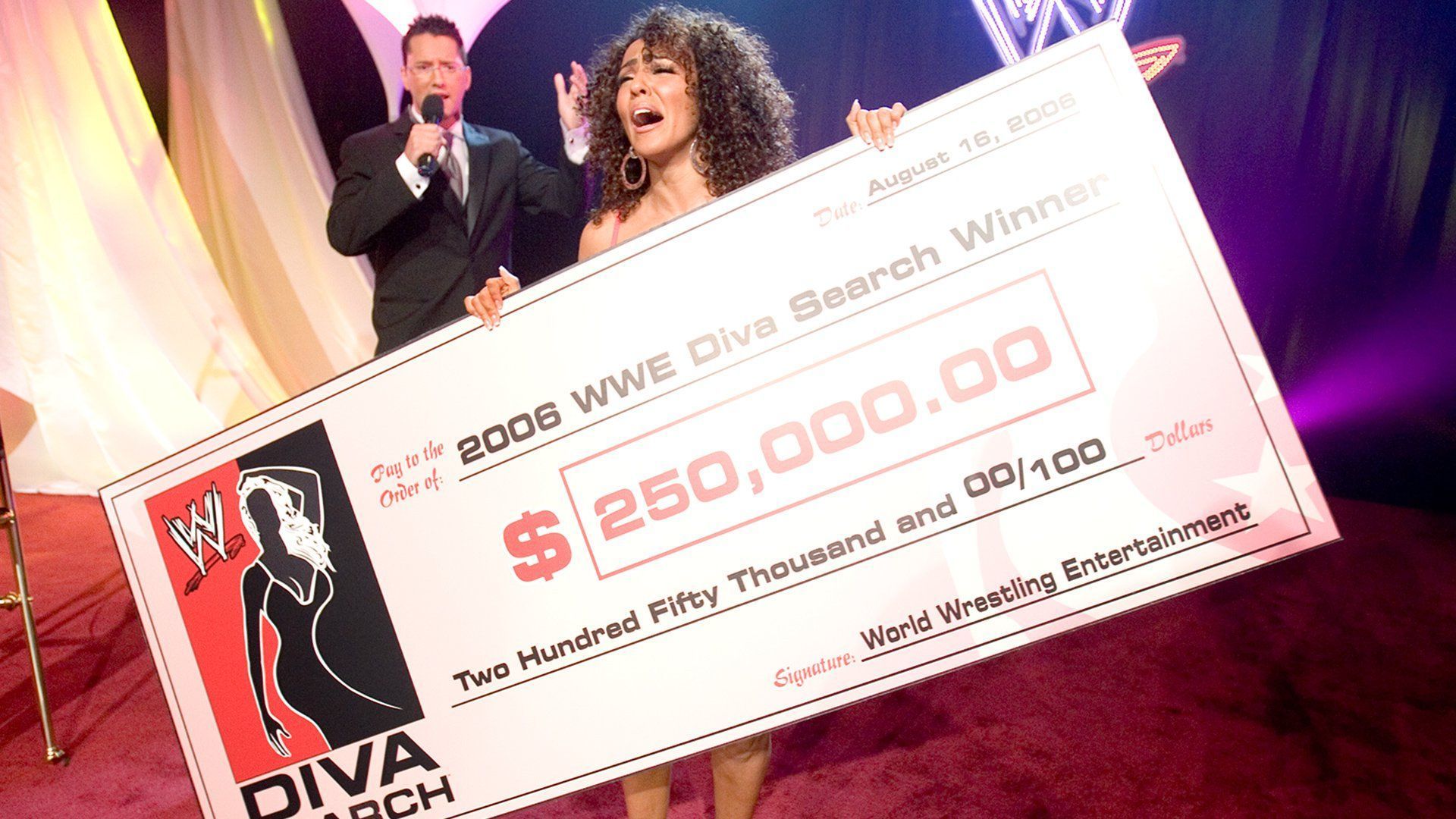 Layla El celebrates her WWE Diva Search win in 2006