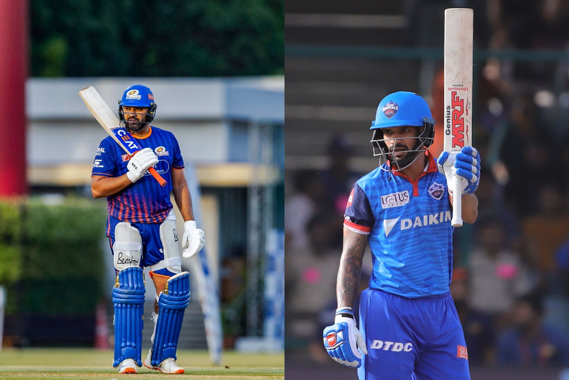 Rohit Sharma (L) and Shikhar Dhawan (R) (Image via X-@mipaltan and @IPL)