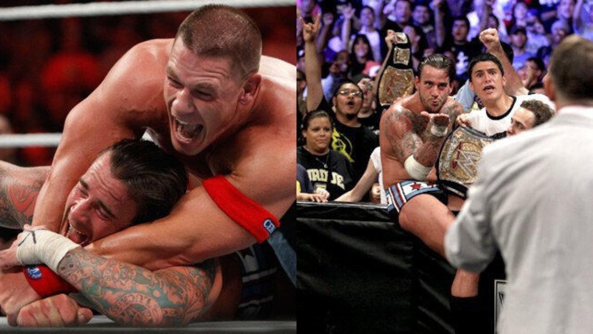 John Cena and CM Punk at Money in the Bank 2011(Images via WWE.com)