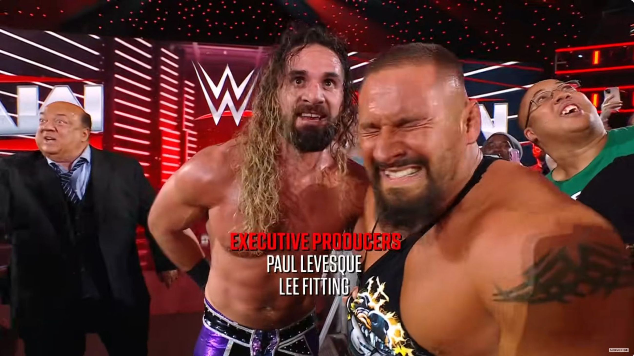 Paul Heyman, Seth Rollins, and Bron Breakker were visibly rattled! [Image via WWE