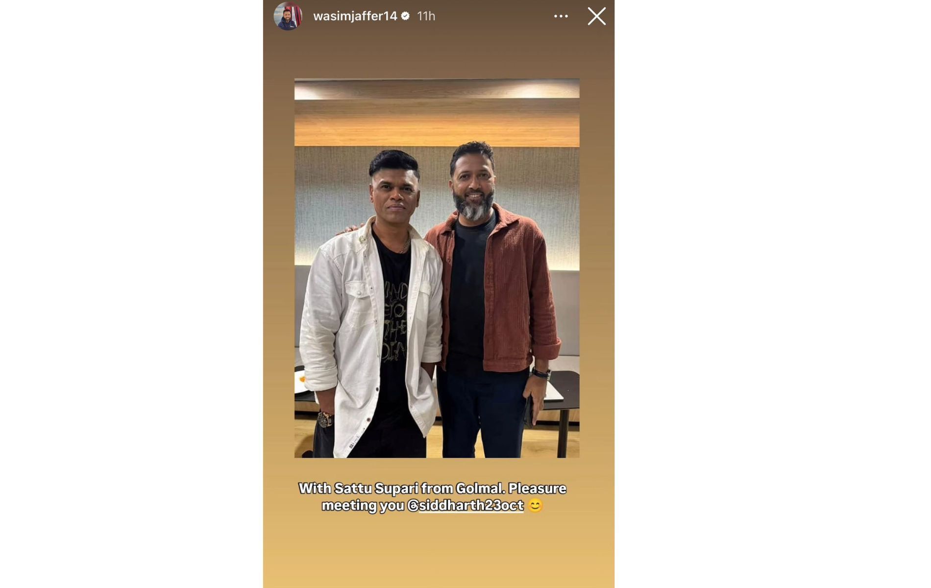 Screenshot of Wasim Jaffer&#039;s Instagram story.