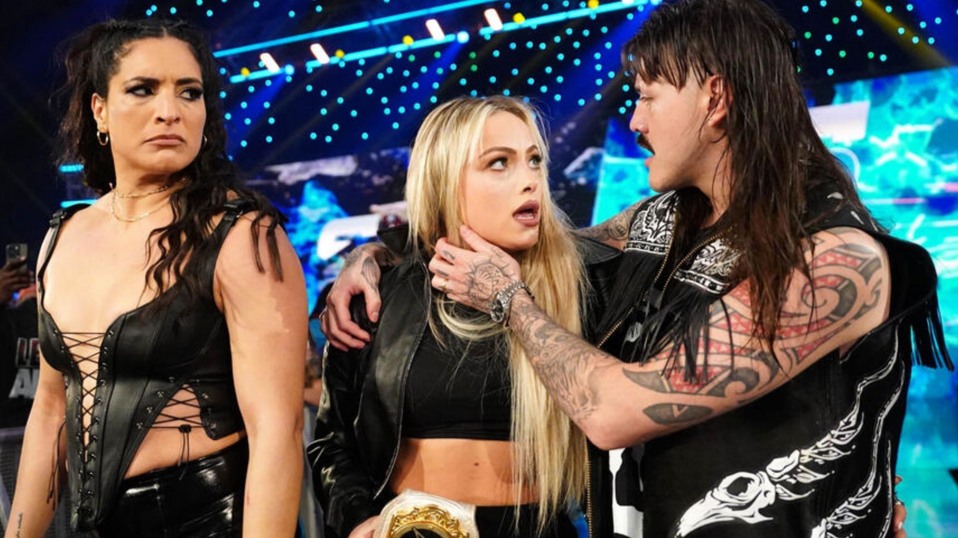 Liv Morgan with Dominik Mysterio and Raquel Rodriguez