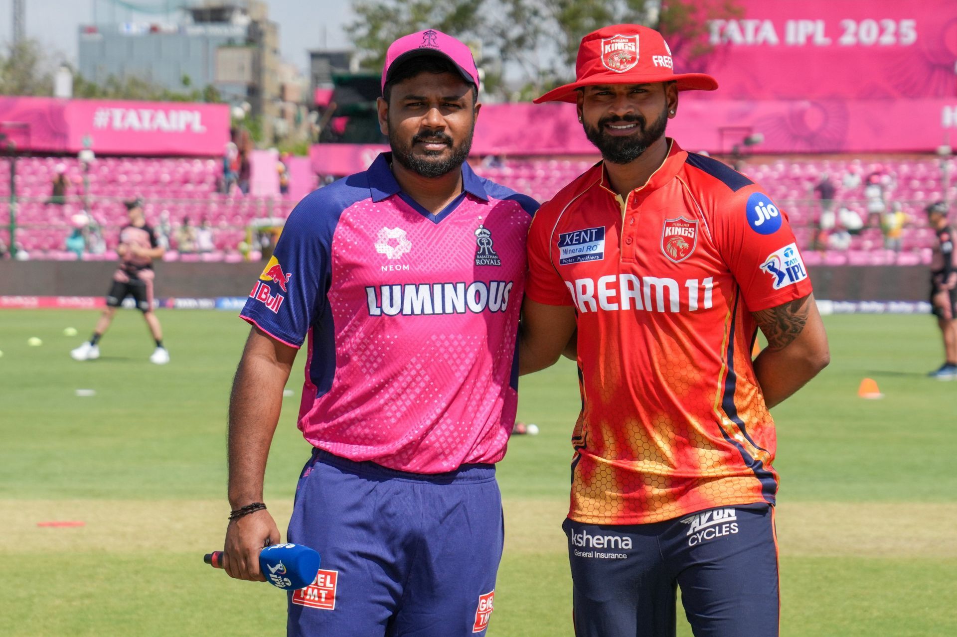 Sanju Samson and Shreyas Iyer during the toss of RR vs PBKS IPL 2025 match. (Image: IPL/X)