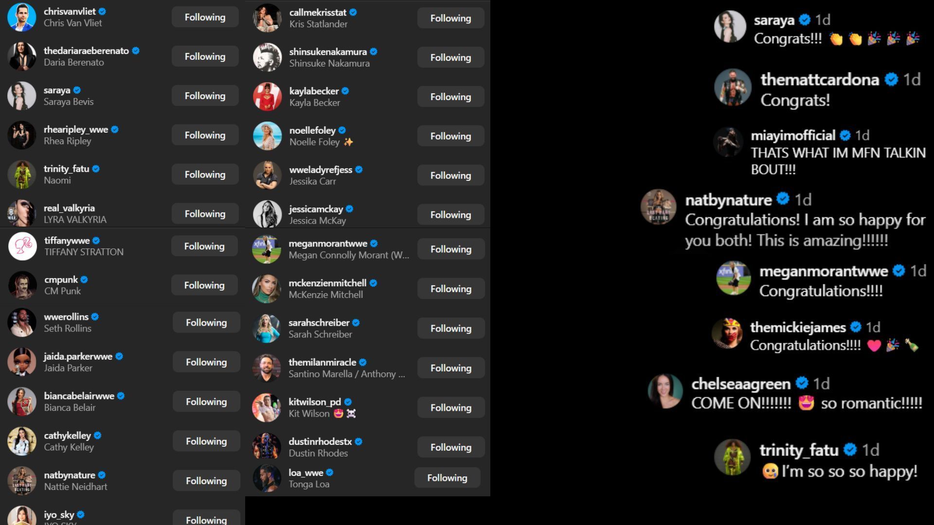 Screenshots of stars&#039; likes and comments [Image credit: Big E&#039;s Instagram handle]