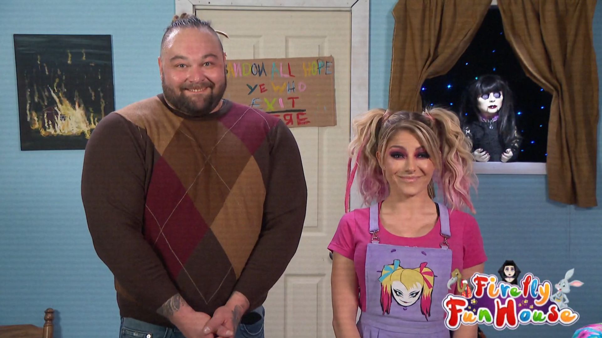 Alexa Bliss and Bray Wyatt inside the Firefly Fun House! [Image credit: WWE.com]