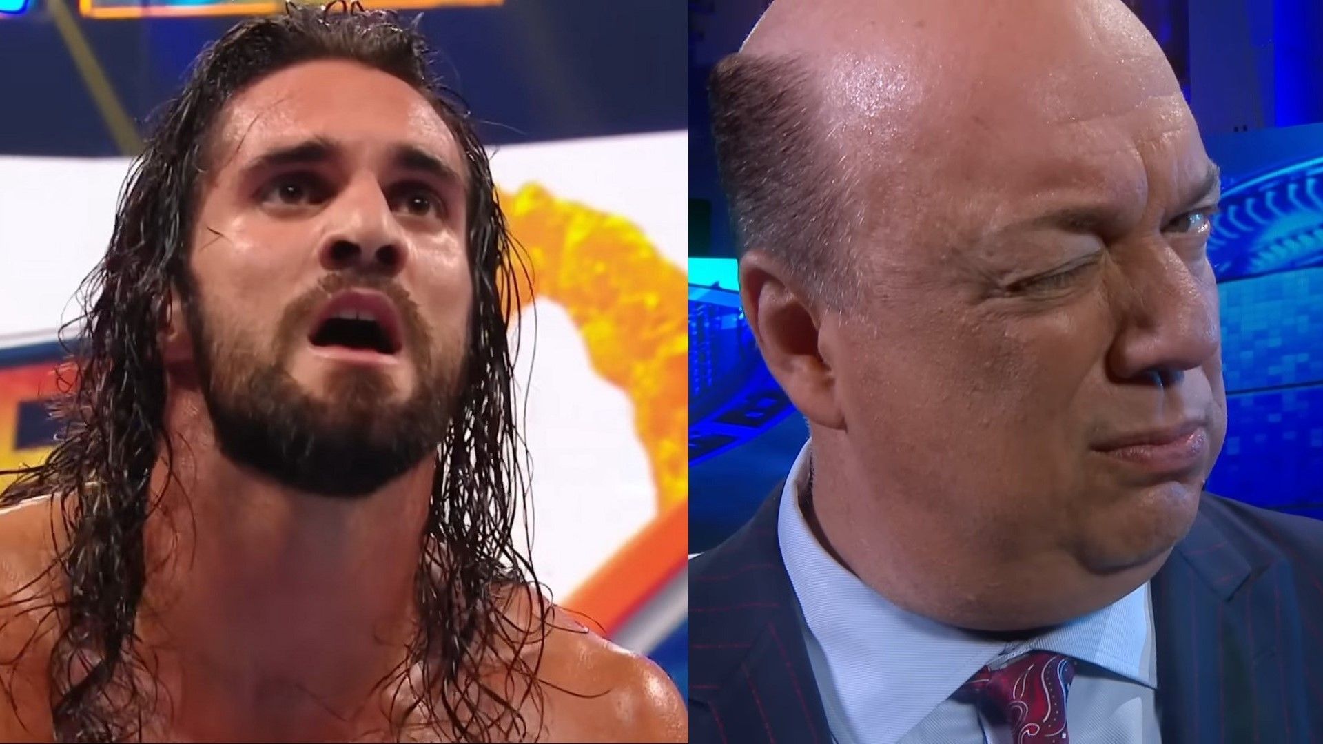Seth Rollins (left) &amp; Paul Heyman (right) [Images Source: Screenshot via WWE