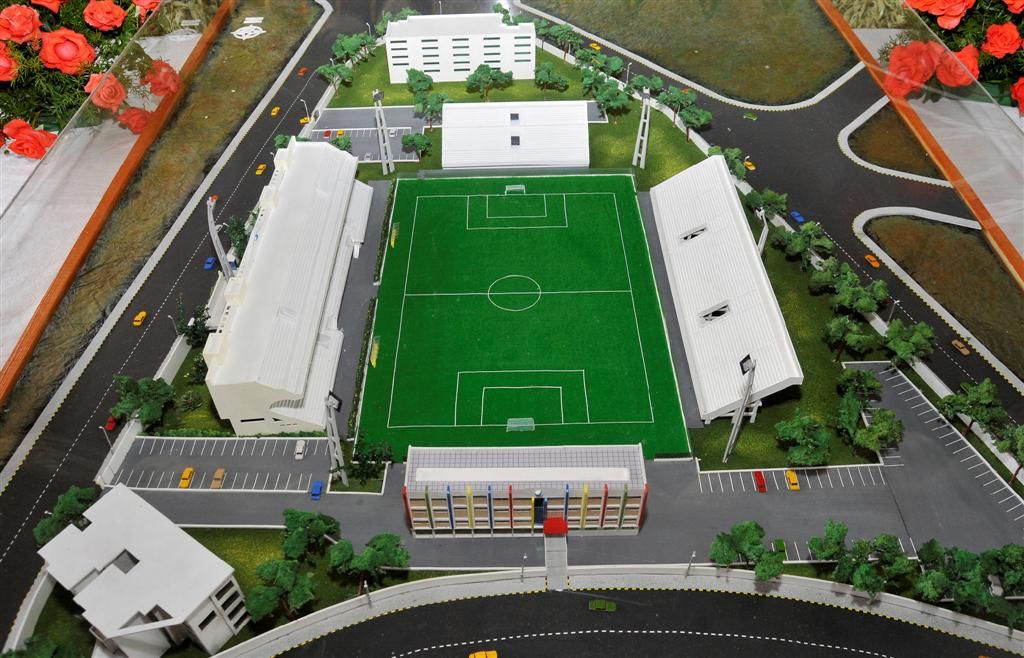 A model of the Bangalore Football Stadium where FIFA&#039;s International Academy is set to come up at its southern wing.