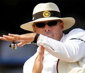 Umpire, Daryl Harper, signalling a review request