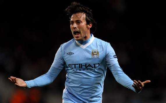 David Silva celebrates his goal against Arsenal