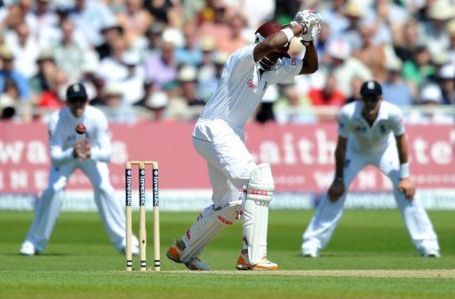 West Indies batsman Kieran Powell plays a shot