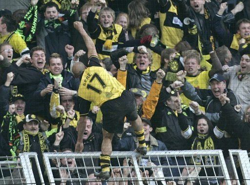 Most grounds in Germany have an area which allows fans to stand to watch matches