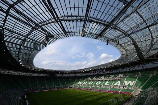 Interior of the municipal stadium in Wroclaw which will host group stage matches