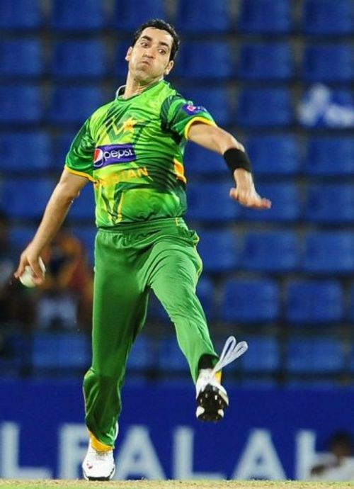 Pakistan cricketer Umar Gul delivers the ball