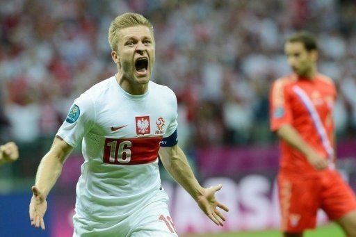 Polish midfielder Jakub Blaszczykowski celebrates after scoring