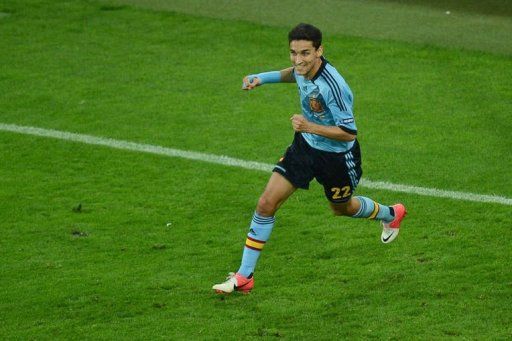 Spanish midfielder Jesus Navas reacts after scoring