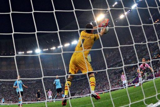 Spanish goalkeeper Iker Casillas makes a save